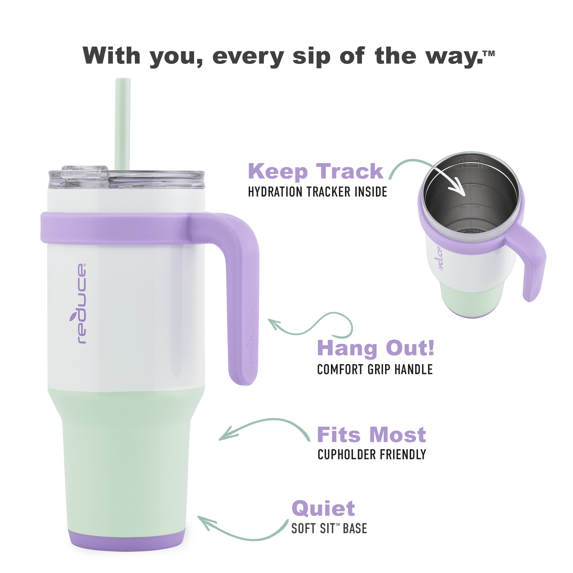 Reduce Cold1 40oz Tumbler with Handle, Stainless Steel, Color Block