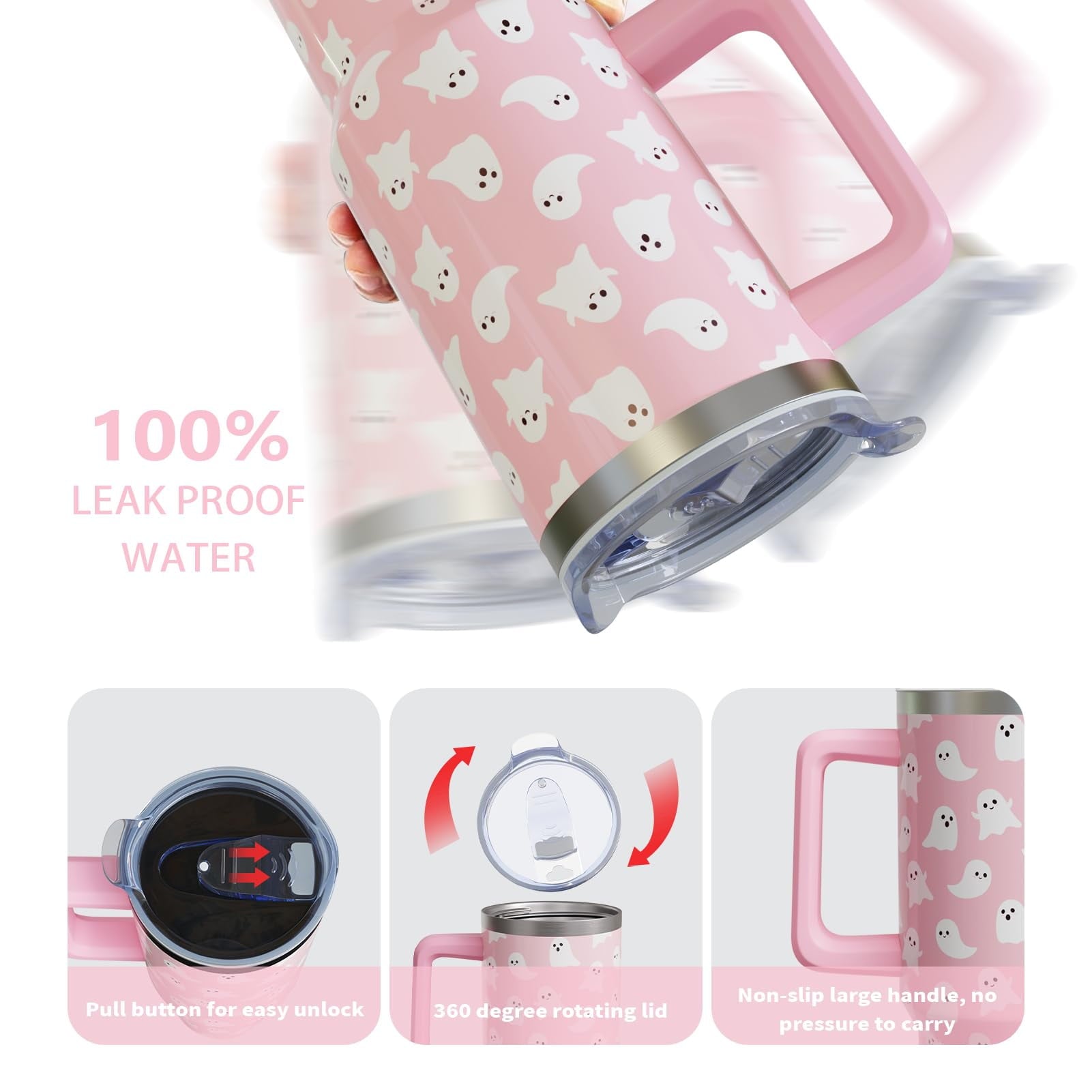 40 Oz Tumbler with Handle and Straw, Cute Stainless Steel Double Walled Vacuum Insulated Cup, Holiday Gifts for Women Girls