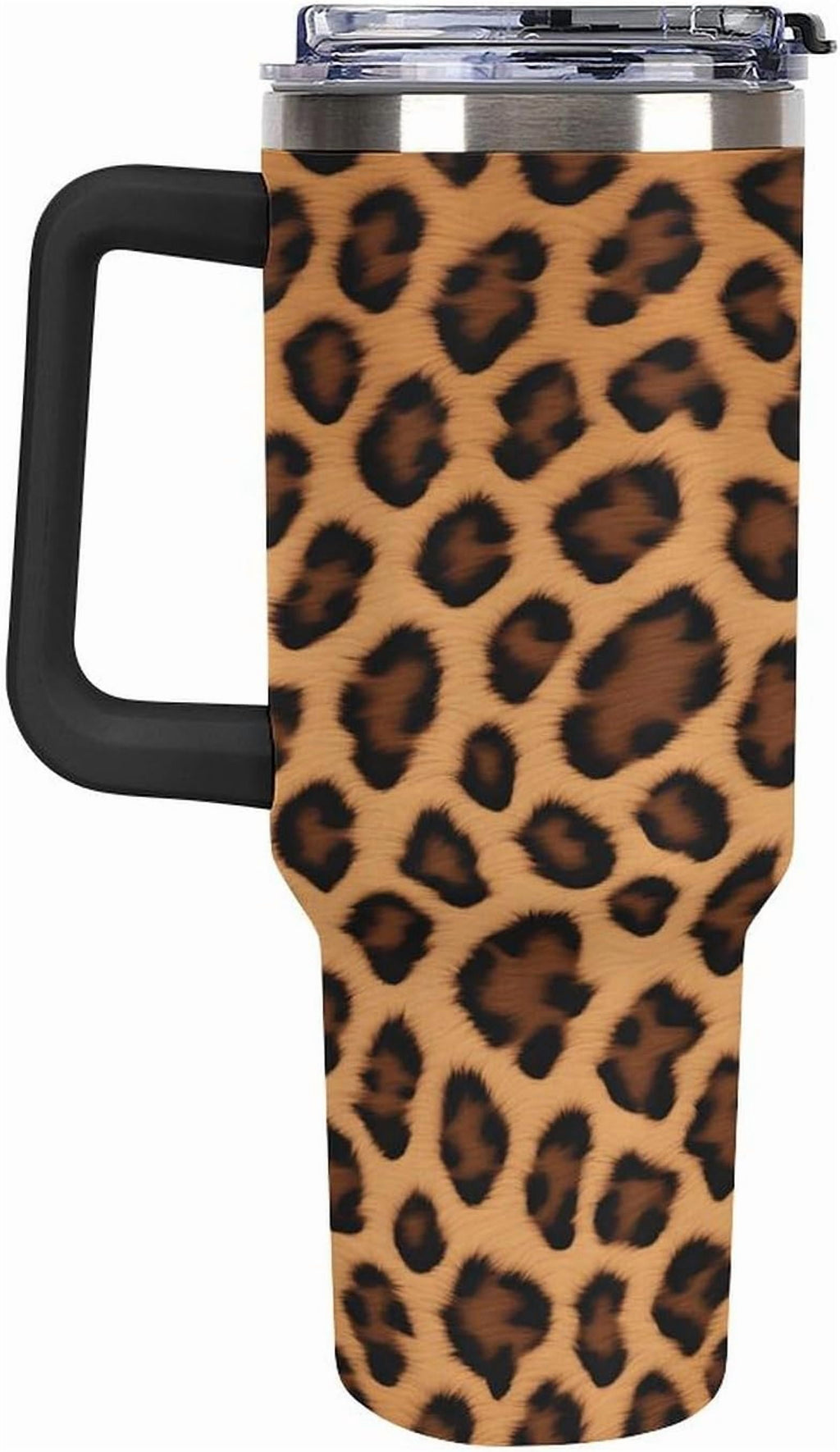 40oz Insulated Stainless Steel Tumbler with Handle, Abstract Brown Leopard Print Leakproof Water Bottles Travel Mug with Lid And Straw for Water, Iced Tea Or Coffee for Most Car Cup Holder