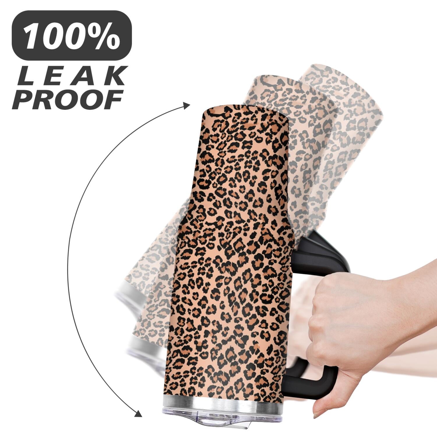 40oz Fashion Leopard Pattern Stainless Steel Flip Straw Tumbler Spill Proof Travel Cup Double Wall Vacuum Insulated Coffee Mug with Top Handle