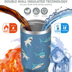 1pc shark 30oz Tumbler with Straw & Handle - Insulated Stainless Steel Cup | Holiday Gift for Man Women (Christmas, Valentine's, Birthday)