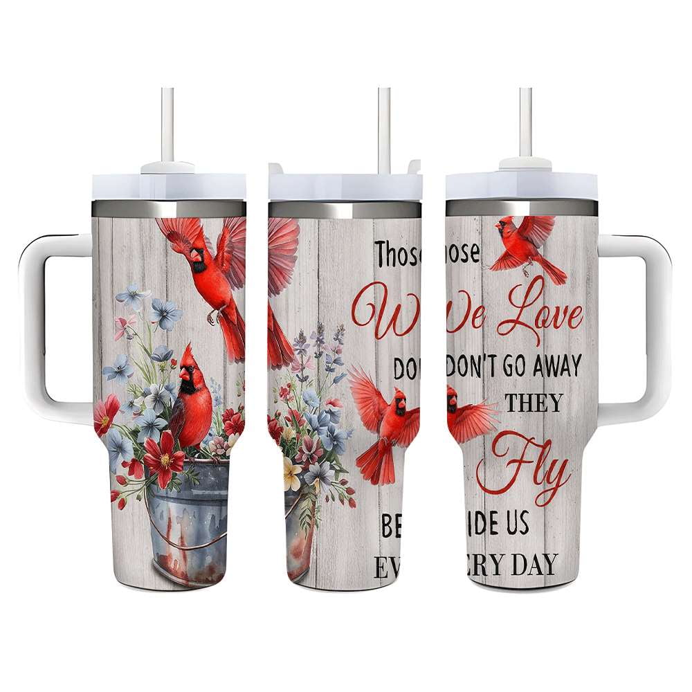 Cardinal Insulated Tumbler with Lid and Straw, Stainless Steel Travel Mug with Handle, Floral Rustic Cardinal Cup, Double Wall Hot Cold Drink Tumbler, Gift for Women & Nature Lovers