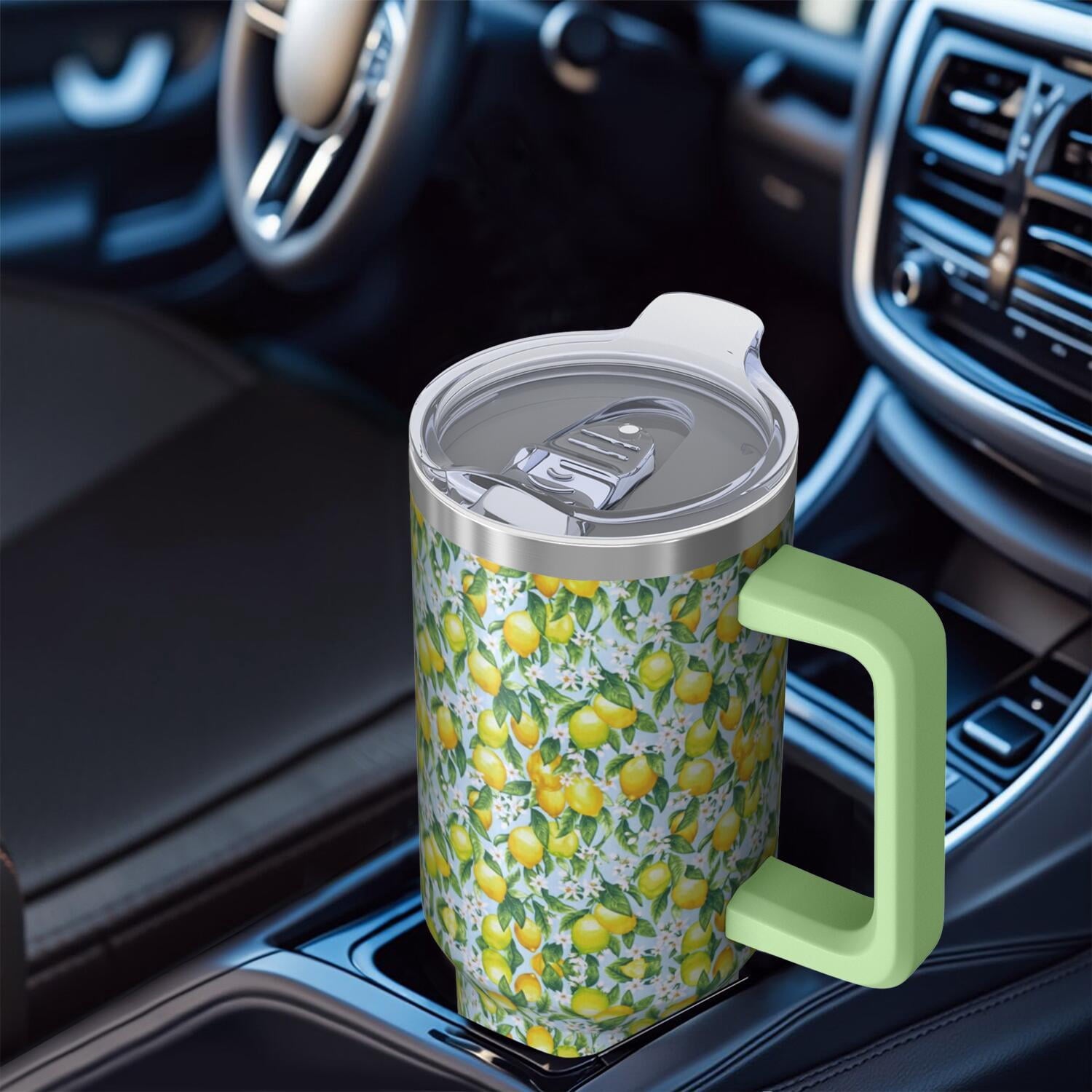 40 oz Lemon Theme Tumbler Spill Proof Lid 40oz Lemon Tumbler with Handle & Straw Double Insulated Travel Coffee Cup Lemon Lover Gifts for Men Women