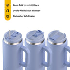 RTIC 64 oz Ceramic Lined Road Trip Tumbler with Handle and Leak-Resistant Straw Lid, Periwinkle