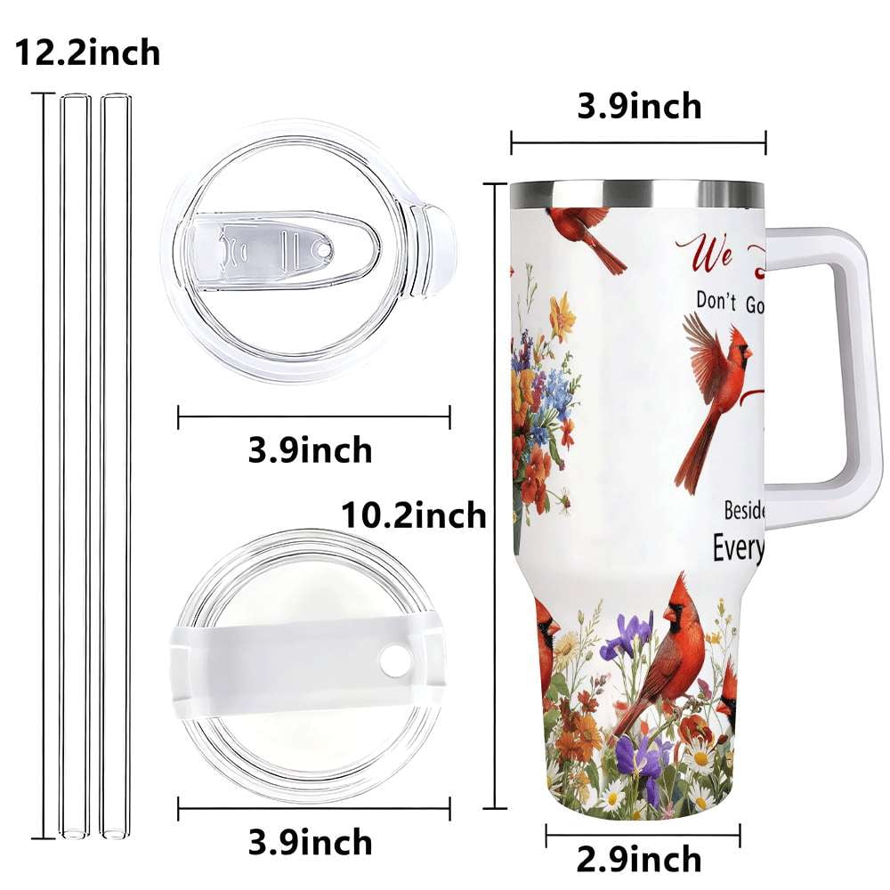 Cardinal Bird Floral Insulated Tumbler with Lid and Straw, Stainless Steel Travel Mug with Handle, Wildflower Spring Art Design