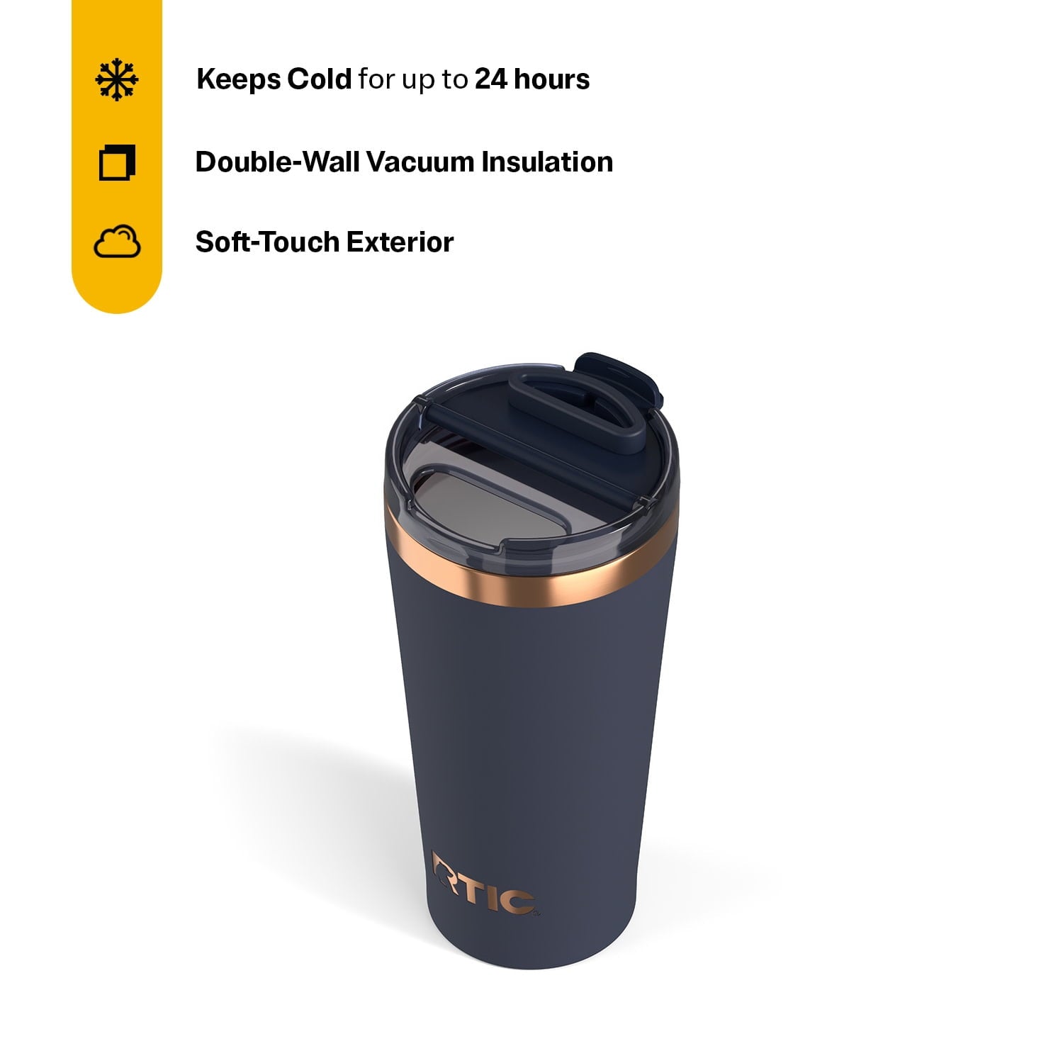 RTIC 18 oz Ceramic Lined Insulated Happy Hour Pint Tumbler, Leak Resistant Lid, Soft-Touch Exterior, Dark Midnight Dust