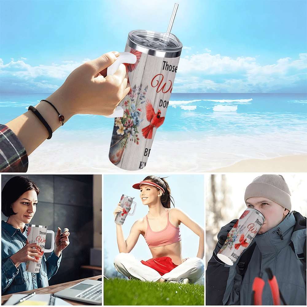 Cardinal Insulated Tumbler with Lid and Straw, Stainless Steel Travel Mug with Handle, Floral Rustic Cardinal Cup, Double Wall Hot Cold Drink Tumbler, Gift for Women & Nature Lovers