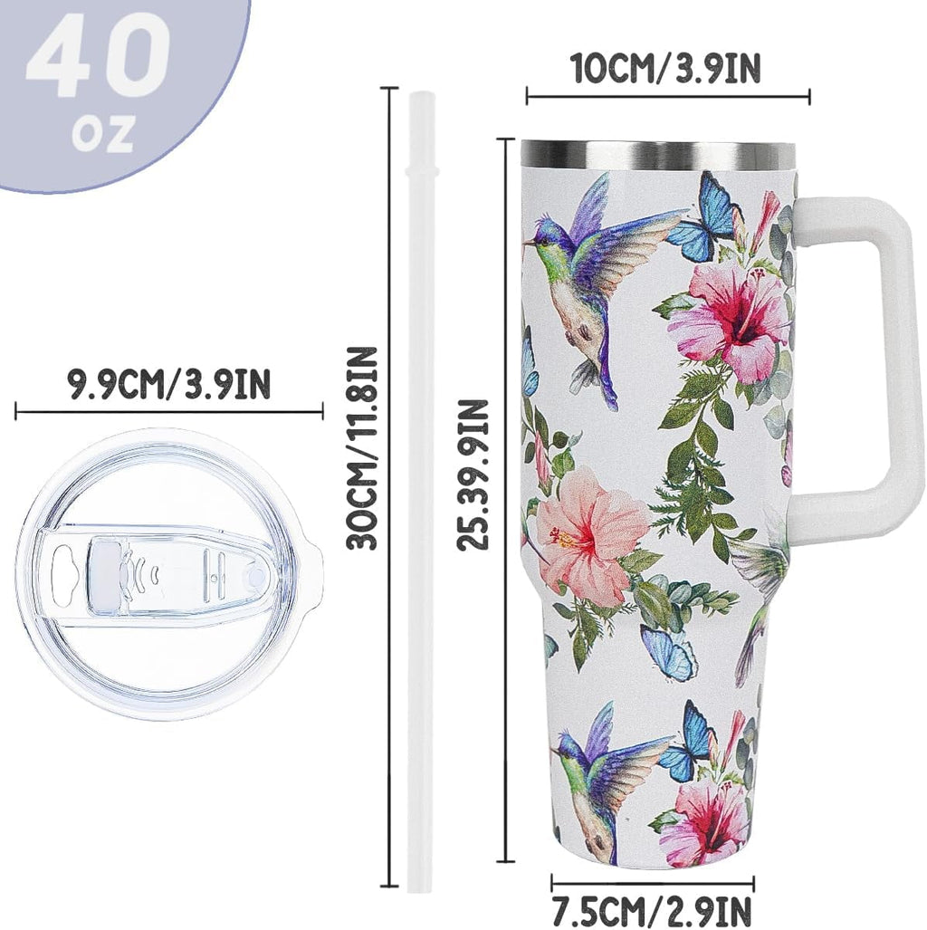 40 oz Tumbler with Handle and Straw Leak Proof Tumbler 40 oz Insulated Cup with Handle Hummingbird Coffee Travel Mug 40 oz Hummingbird Tumbler with Handle Hummingbird Gifts for Women