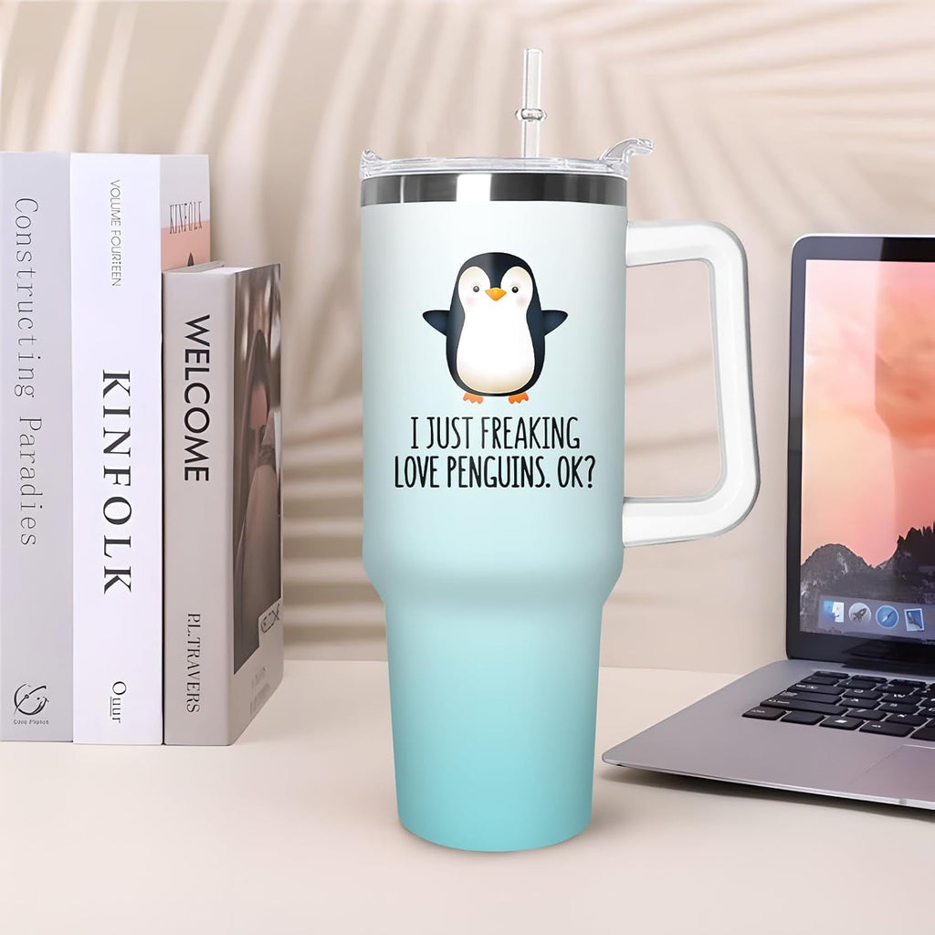 40 oz Penguin Tumbler with Handle Gifts for Penguin Lover 40oz Stainless Steel Travel Cup Mug Water Bottle