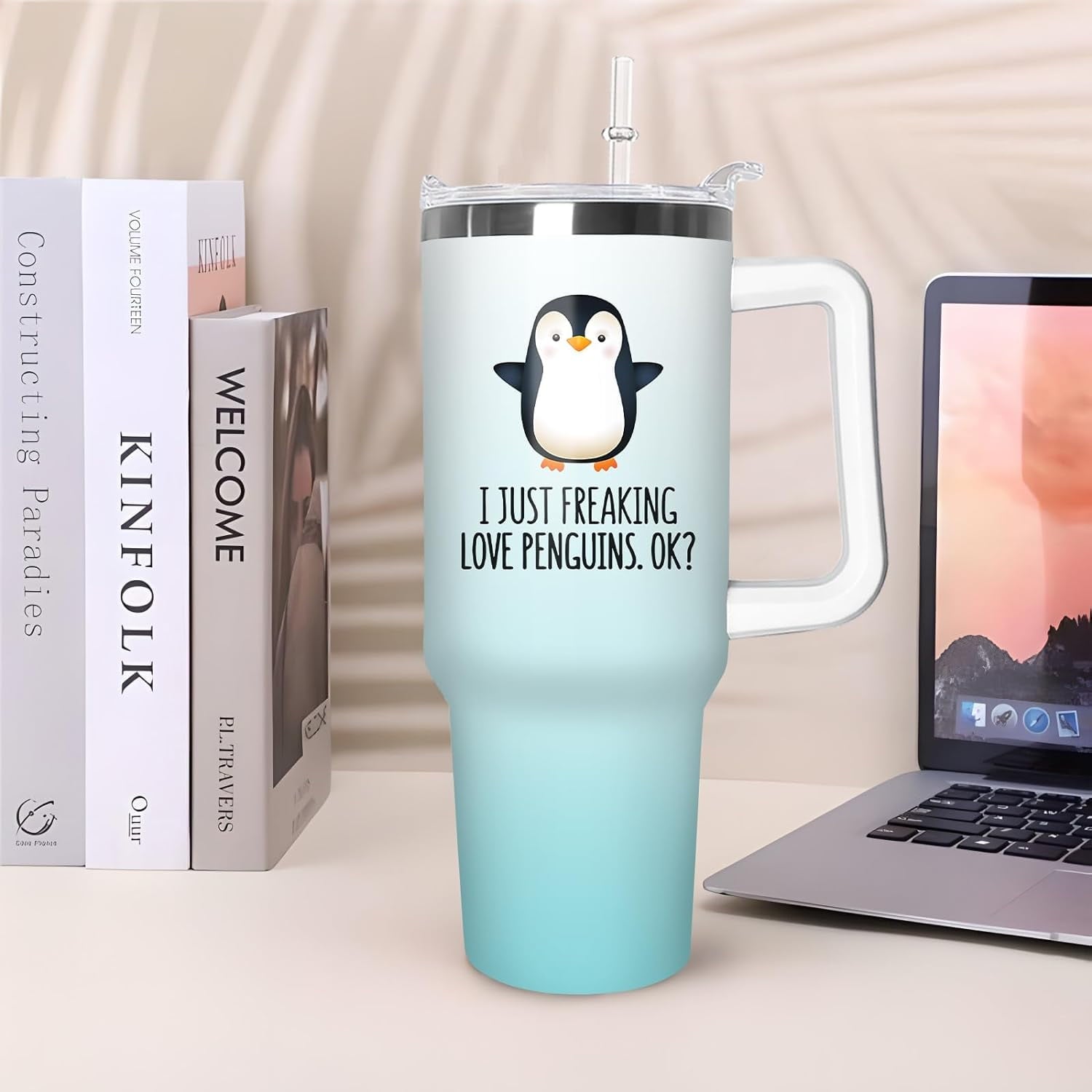 40 oz Penguin Tumbler with Handle Gifts for Penguin Lover 40oz Stainless Steel Travel Cup Mug Water Bottle