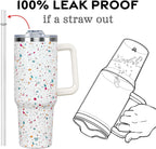 40oz Tumbler with Handle and Straw Lid | Vacuum Insulated Leak Proof Tumbler | Stainless Steel Travel Mug Water Bottle Cup Keeps Cold & Hot | Terrazzo