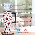 40 Oz Ladybug Tumbler With Handle - Coffee Travel Mug Cup Water Bottle, Strawberry Decor - Gifts for Women