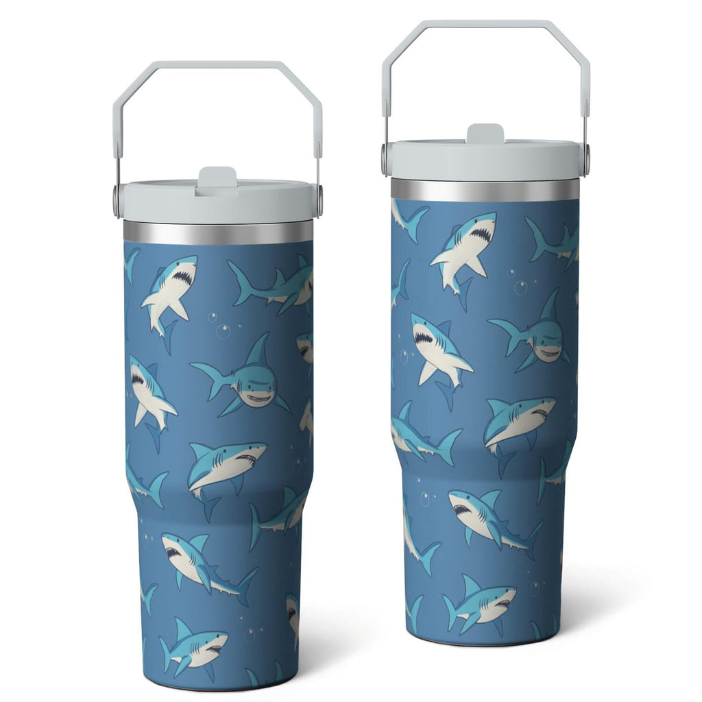 1pc shark 30oz Tumbler with Straw & Handle - Insulated Stainless Steel Cup | Holiday Gift for Man Women (Christmas, Valentine's, Birthday)